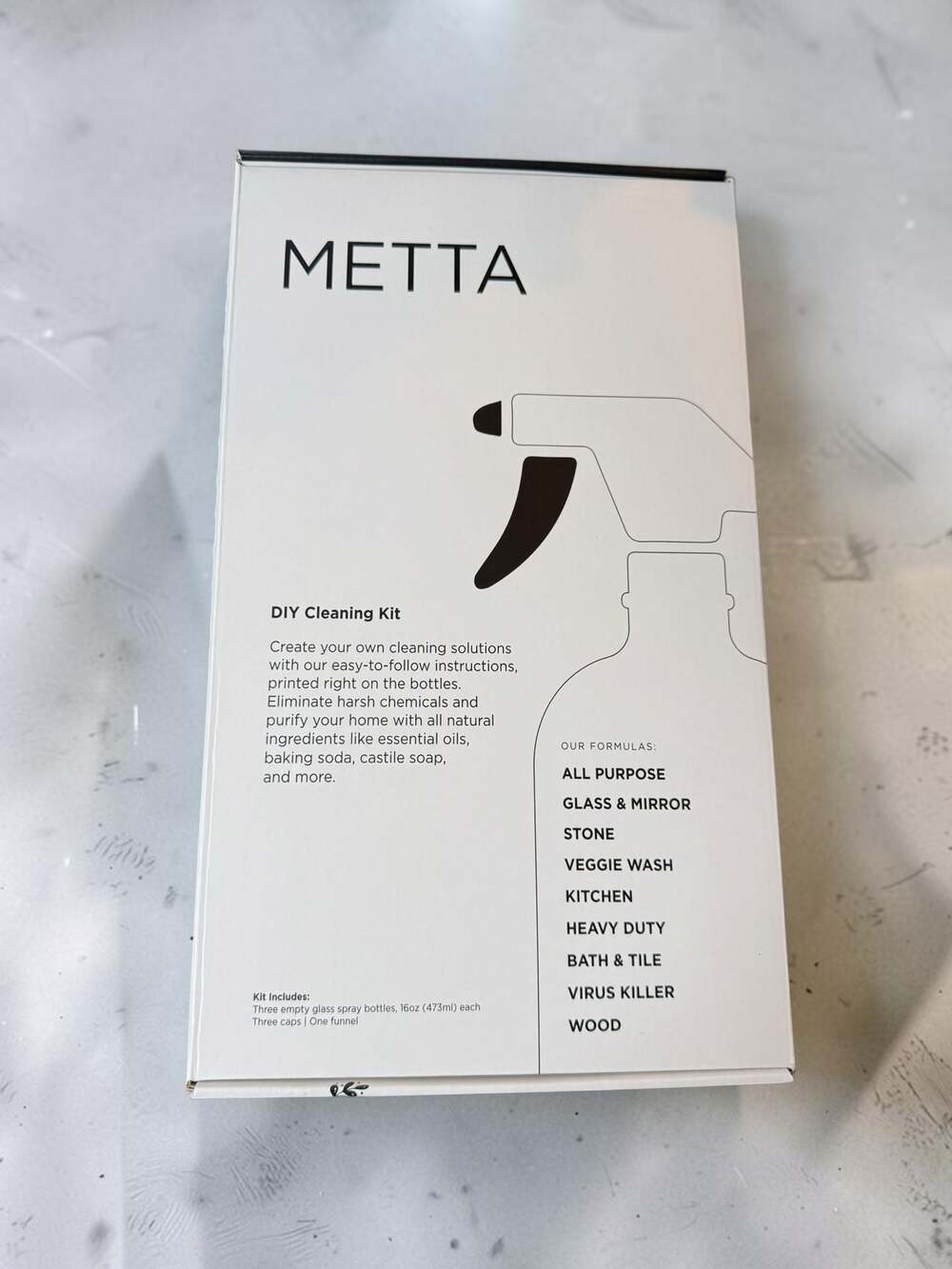 Metta DIY Cleaning Kit with 3 Premium 16oz Glass Spray Bottles
